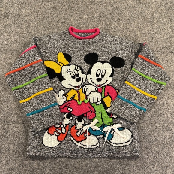 Disney Other - Vintage Mickeys For Kids Stuff Sweater Girls Large Gray Mickey Minnie 90s